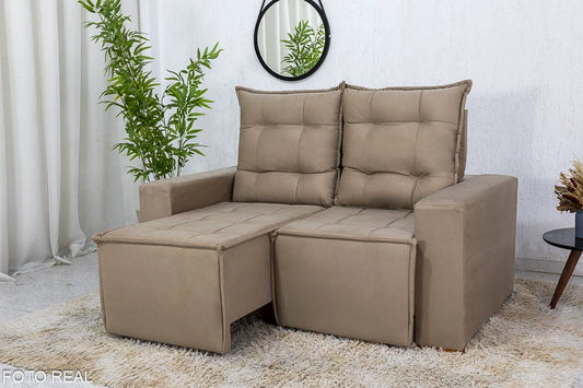 Sofá Retrátil Reclinável 1.60m Rafaela Veludinho Bege - Móveis furniture