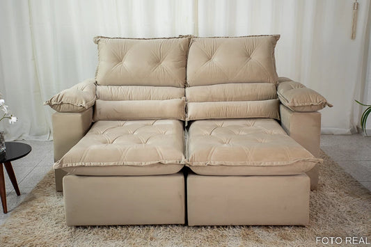 Sofá Retrátil Reclinável 1.80m Santorine Veludo Bege - Móveis furniture