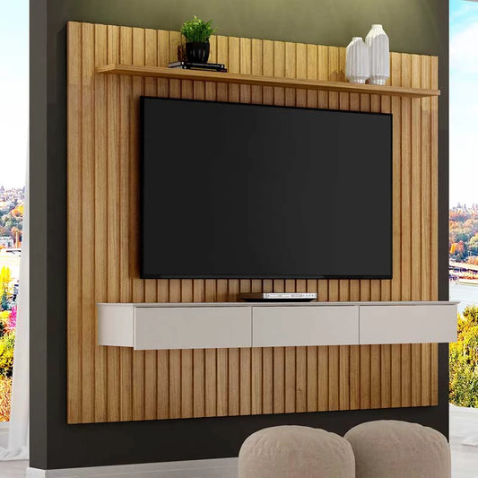 Home Suspenso Maceió TV até 75" Ripado Larg. 1.82m Cinamomo/Off White - Valdemoveis - Móveis furniture