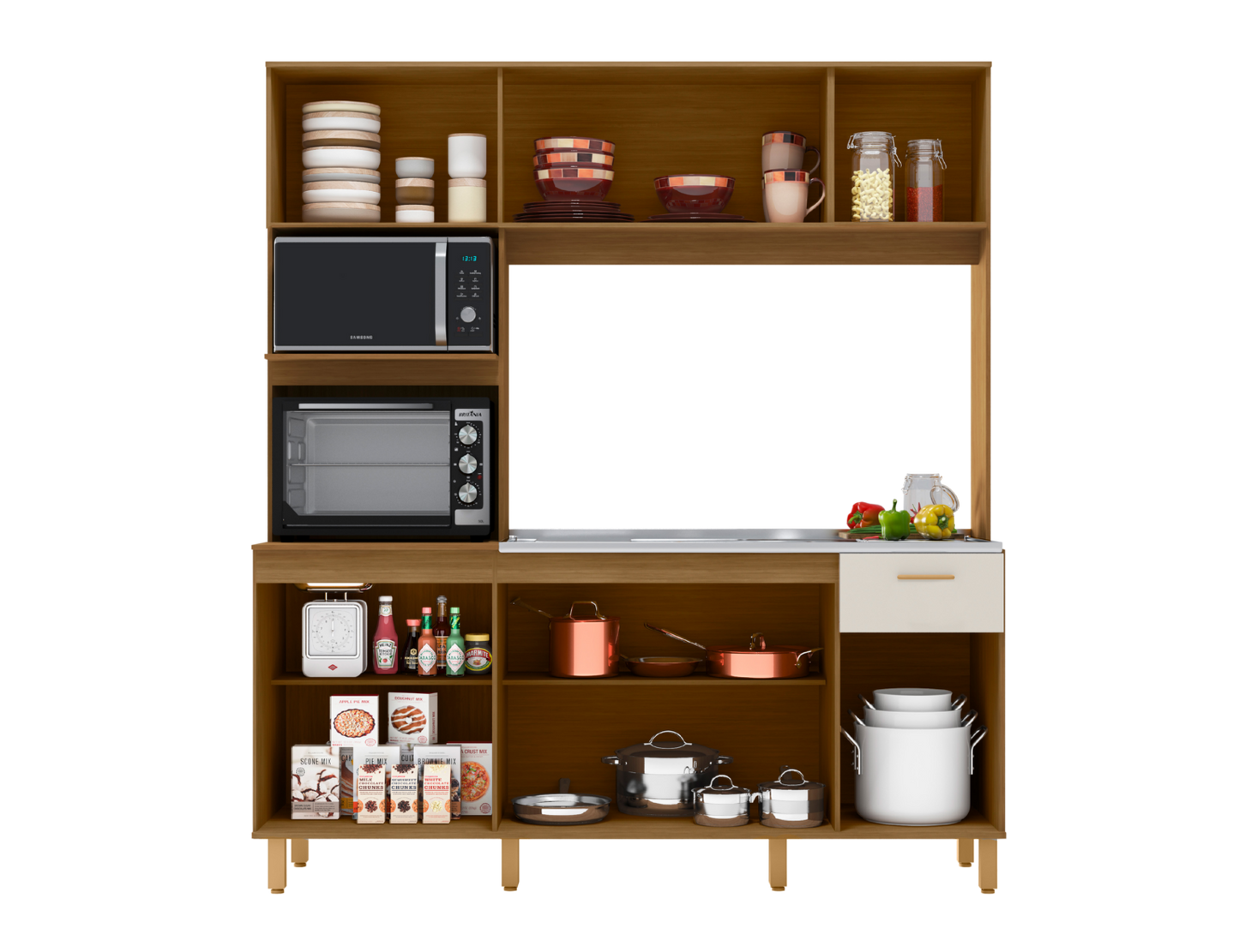 Kit Cozinha Liz 1,80 m Freijó/Ripado/Off White – POLIMAN
