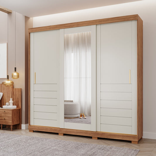 Guarda-Roupa 3 Portas Slide Cecília 2,352 m Cinamono/Off White – PANAN MÓVEIS - Móveis furniture