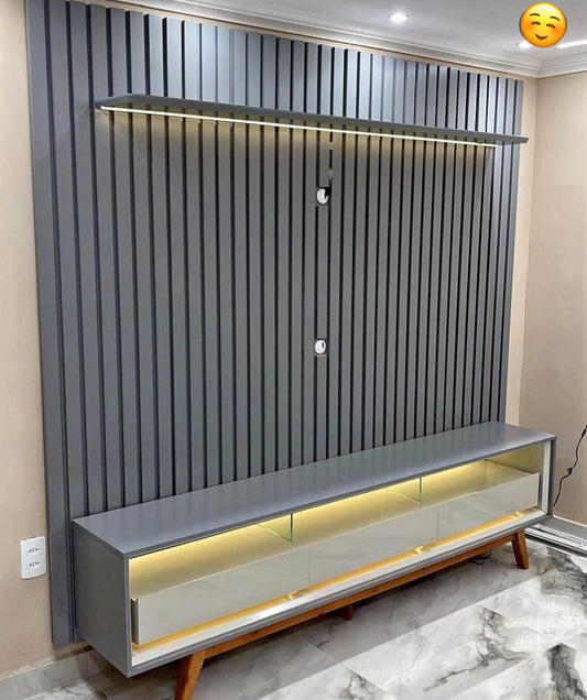Rack Requinte 172 com LED + Painel Nobre Ripado - Móveis furniture