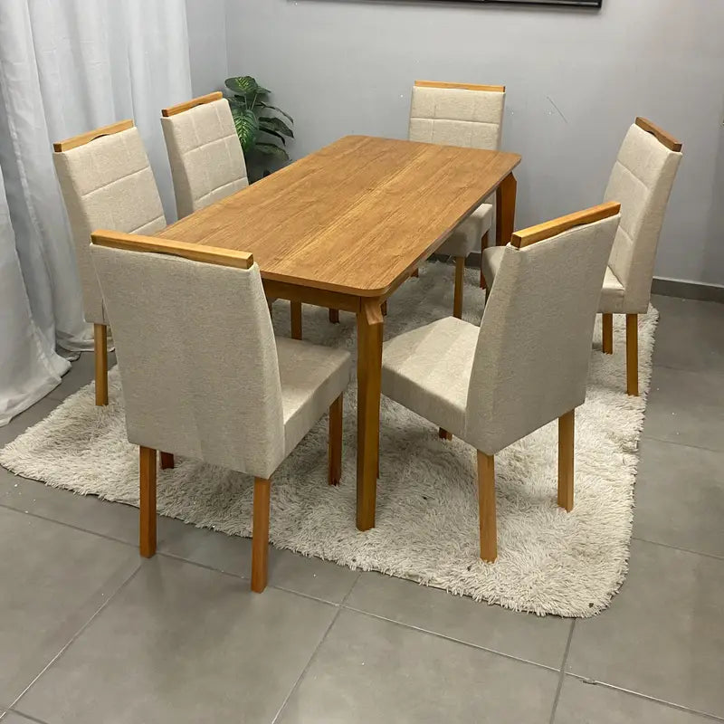 Mesa de Jantar Alegra 180x90cm Sem Vidro e 6 Cadeiras Giulia em Veludo Estofadas Jcm