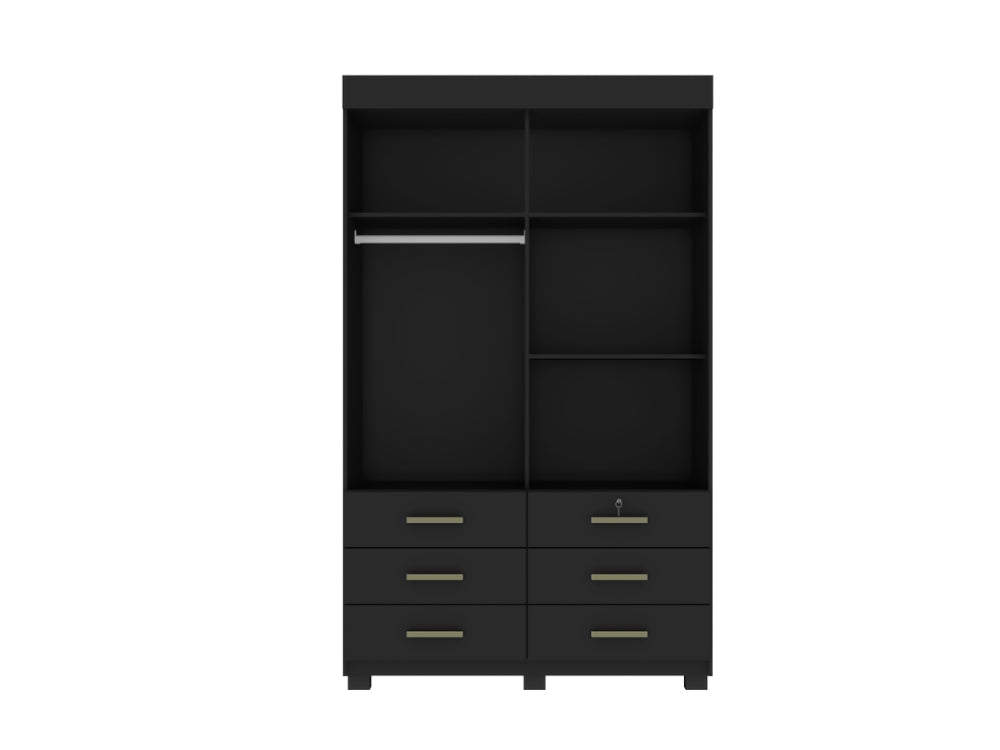 Guarda-Roupa Buzios 2 portas de correr Sem espelho 6 gavetas – Preto
