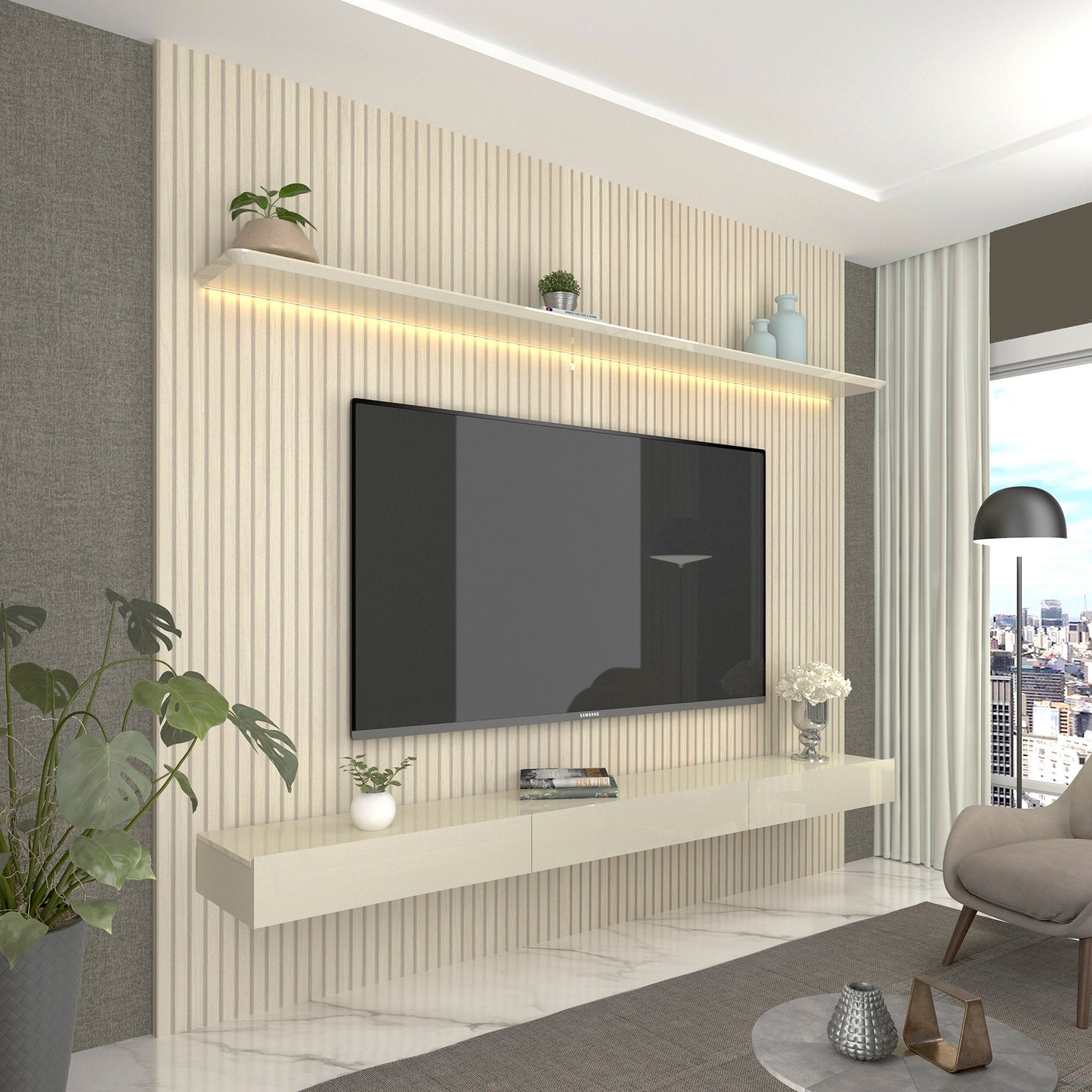 Home Requinte 220 1P3G com LED Off White.Off White Gelius - Móveis furniture
