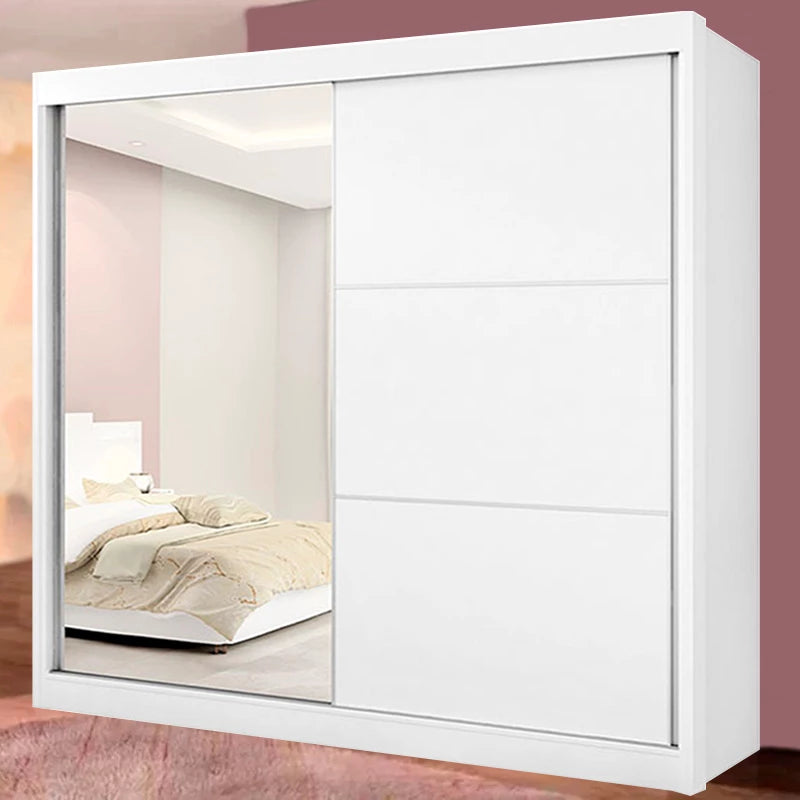 Roupeiro 2 Portas Titanium c/1Espelho 100% MDF Branco Larg. 2.20m DDoro - Móveis furniture