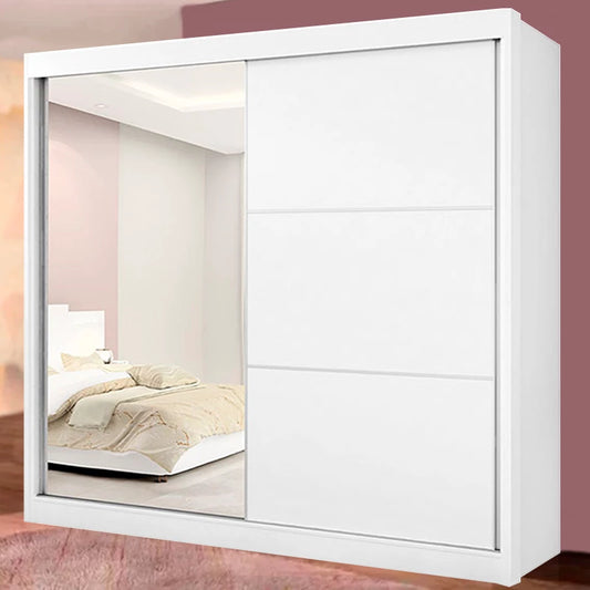 Roupeiro 2 Portas Titanium c/1Espelho 100% MDF Branco Larg. 2.20m DDoro - Móveis furniture