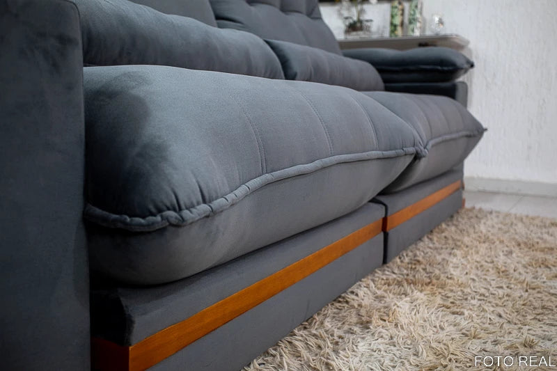 Sofá Retrátil Reclinável Ibis 2.30m Veludo Cinza 814 - D33 e Molas Ensacadas - Móveis furniture