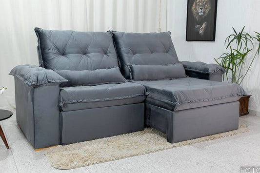 Sofá Retrátil Reclinável Califórnia Veludo Cinza 526 Larg. 2.50m - D28 Hiper