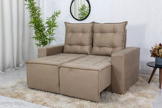 Sofá Retrátil Reclinável 1.40m Rafaela Veludinho Bege - Móveis furniture
