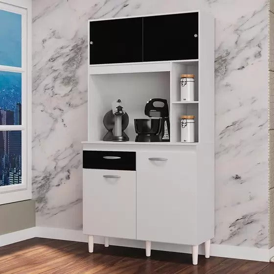 A881.Kit Cozinha Duda 90 4P1G Branco.Preto - Móveis furniture