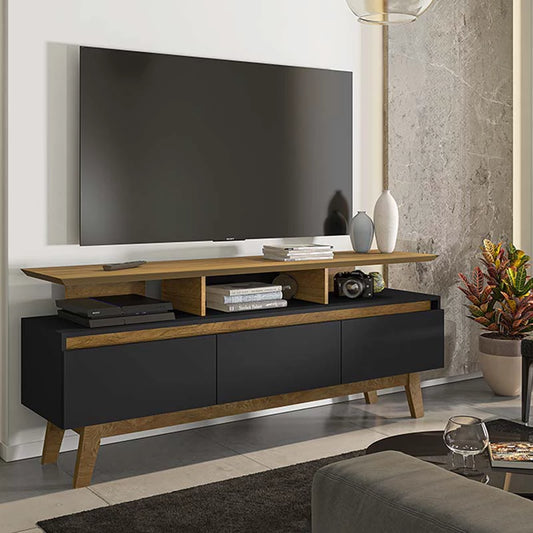 Rack Rubi TV até 65 Polegadas Larg. 1.60m Cinamomo/Preto Bechara - Móveis furniture