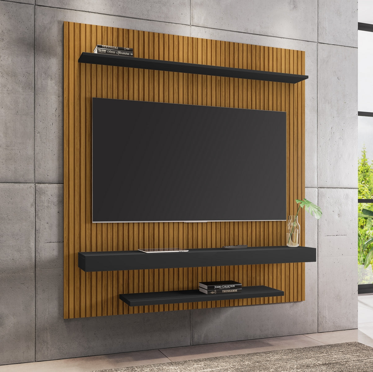 Painel até 60″ Leme Ripado/Preto Fosco – BECHARA