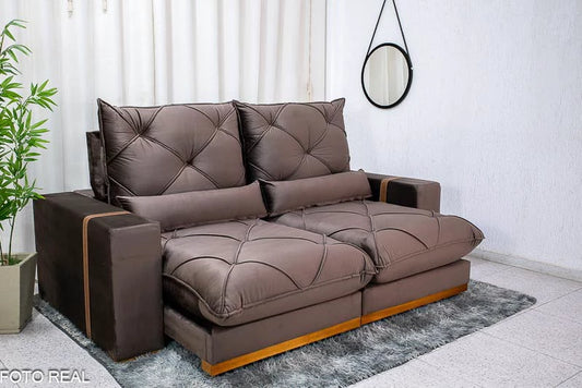 Sofá Retrátil Reclinável 2.50m Mônaco Veludo Marrom 108 - D33 e Molas Ensacadas - Móveis furniture