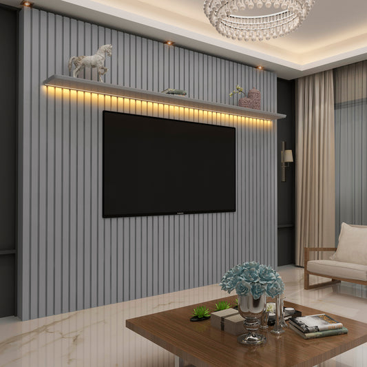 Painel Nobre Ripado 230 1P com LED Cinza Gelius - Móveis furniture