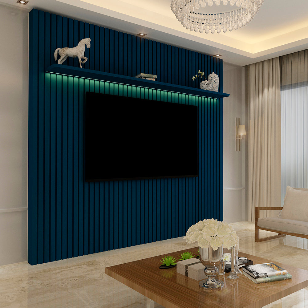 Painel Nobre Ripado 230 1P com LED Azul Gelius - Móveis furniture