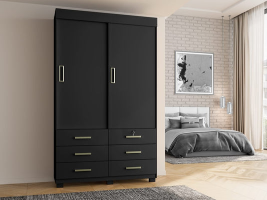 Guarda-Roupa Buzios 2 portas de correr Sem espelho 6 gavetas – Preto