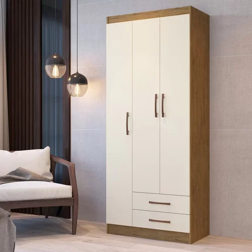 Guarda-Roupa Solteiro 3 Portas Treviso 103 Off White/Nogueira - Móveis furniture
