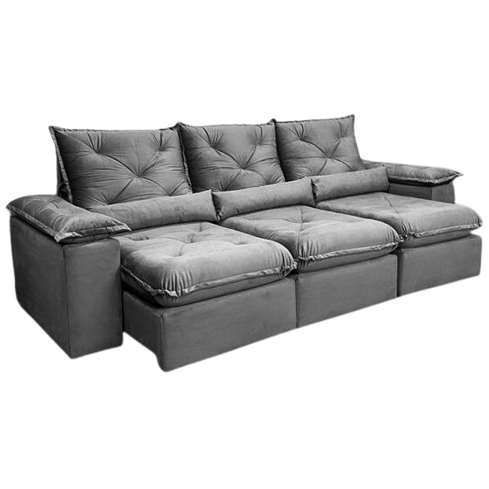 Sofá Retrátil e Reclinável Brasão 2,70 m Veludo Grafite – MD ESTOFADOS