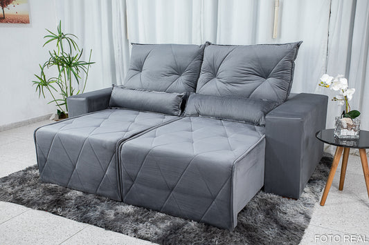 Sofá Retrátil Reclinável Belize 2.10m Veludo Grafite A15 - Móveis furniture