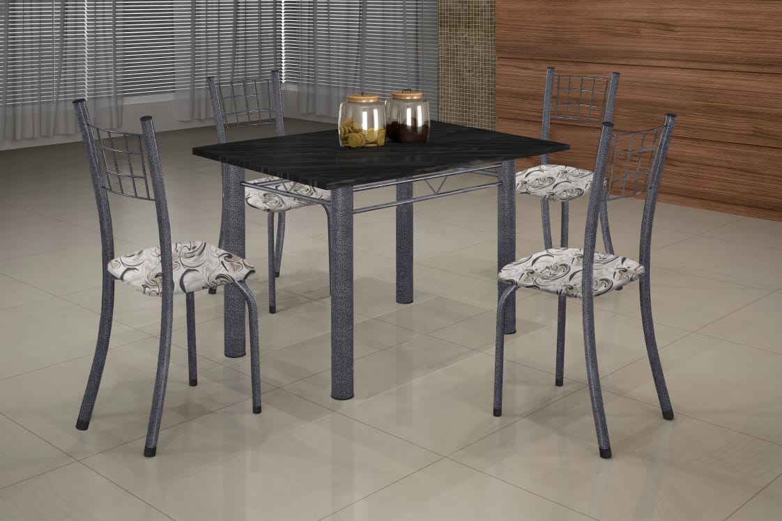 Conj Mesa Dany 100x60 Tmp Pedra 4Cds Mart Prata Soma