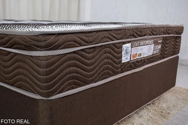 Box Casal Classic Sued Marrom Anjos + Colchão Casal Ortopédico Light 138x188x65 Ortobom - Móveis furniture