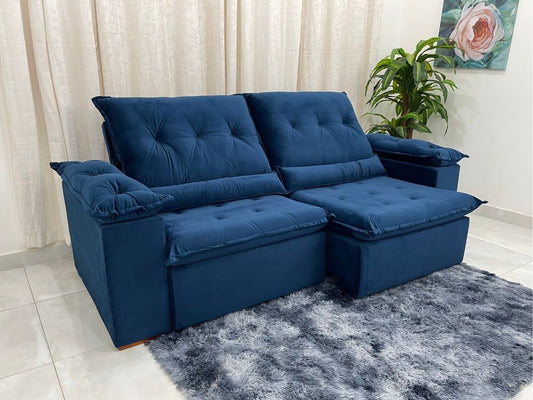 Sofá Retrátil Reclinável Las Vegas 2.30m – Azul Veludão - Móveis furniture