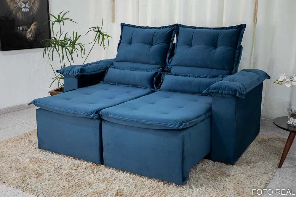 Sofá Retrátil e Reclinável Nicole 1.80m Veludo Azul - Móveis furniture