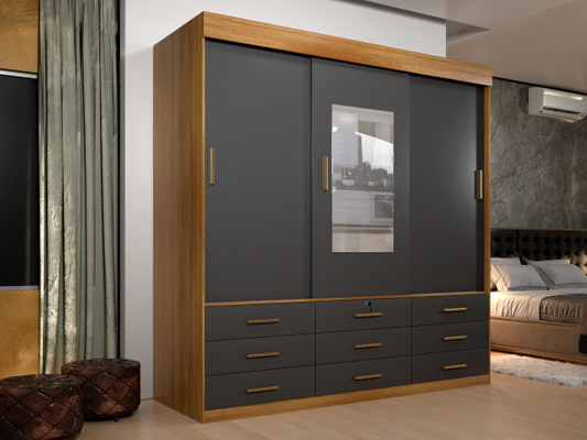 Roupeiro Ipanema 3P9G Cinamomo.Grafite Minas Plac - Móveis furniture