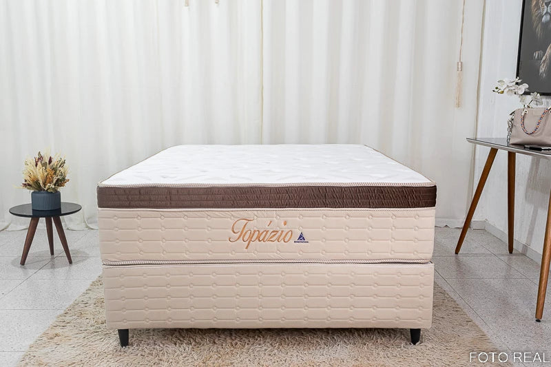 Base Box + Colchão Casal Topázio 138x188x74 Molas Ensacadas Rondomóveis - Móveis furniture