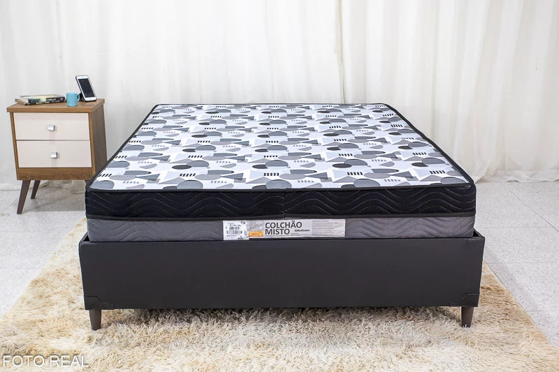Box Casal Zeus Korino Preto SE + Colchão Casal Ortopédico EPS D33 Iso Dupla Face 138x188x58 Ortobom - Móveis furniture