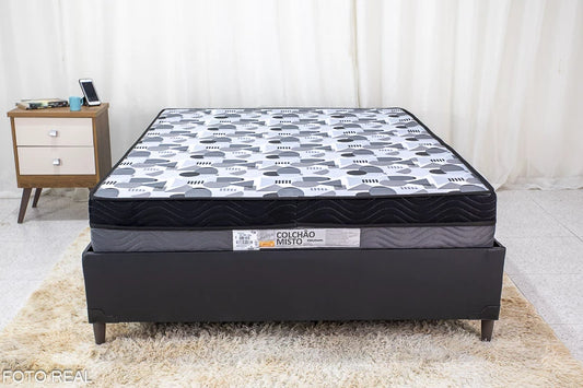 Box Casal Zeus Korino Preto SE + Colchão Casal Ortopédico EPS D33 Iso Dupla Face 138x188x58 Ortobom - Móveis furniture