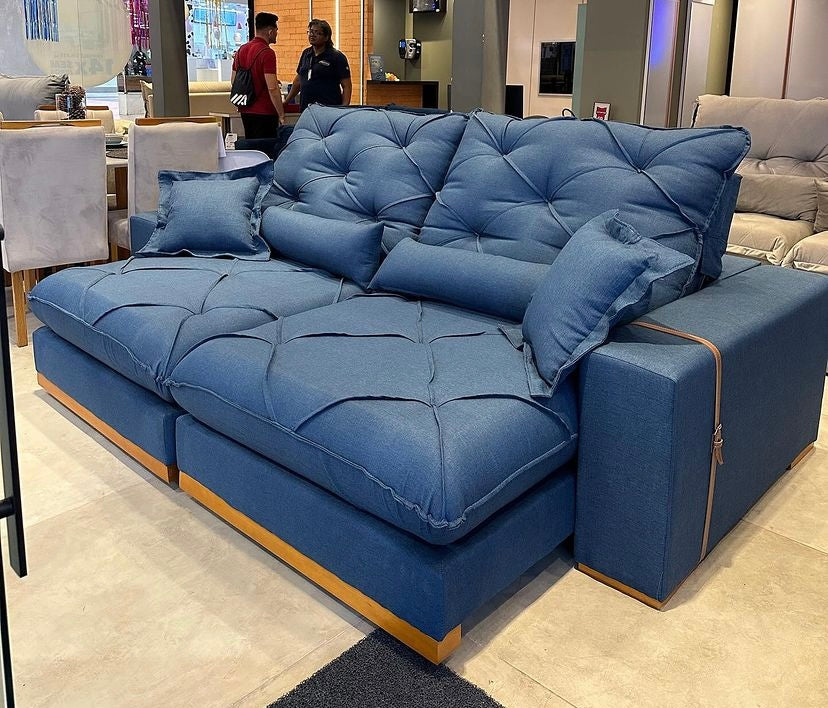 Sofá Retrátil e Reclinável Luanda/Isabella 2,50 m Veludo Azul – TREVO ESTOFADOS - Móveis furniture