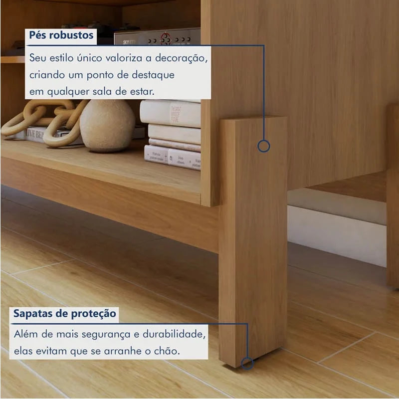 Rack Bancada Ouro Preto Cinamomo/Off com Detalhe Frisado TV até 65 Polegadas Larg. 1.64m - Valdemóveis