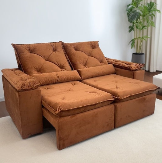Sofá Retrátil Reclinável Grécia 1.90m – Terracota Veludinho - Móveis furniture