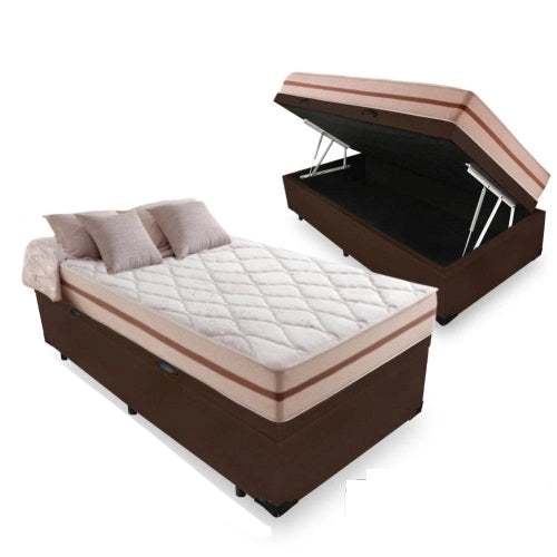 Colchão Solteiro Classic Ensacadas AG D70 Bege + Base Baú Biostar Marrom – ANJOS + BIOSTAR - Móveis furniture