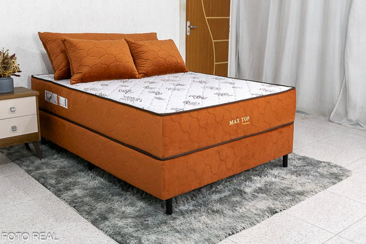 Box + Colchão Casal Espuma D45 Max Top Premium Ferrugem 138×188 Nosso Sonho Almofadas Grátis - Móveis furniture