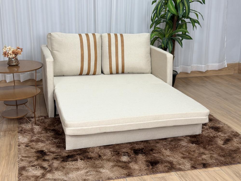 Sofa Cama Dominic 1.40m – Bege Linho/Marrom Courino