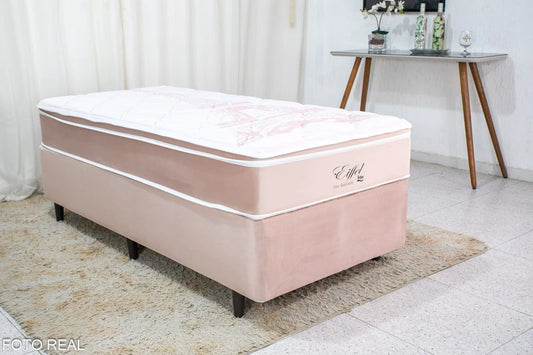 Box Rosa + Colchão Solteiro Eiffel Molas Superlastic 88x188x68 Anjos - Móveis furniture