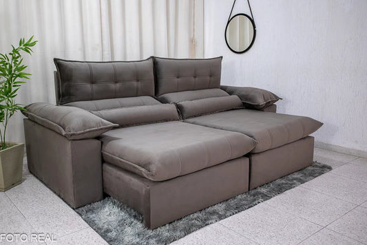 Sofá Retrátil Reclinável 2.50m Lenon Veludo Marrom - D28 Soft e Molas Ensacadas - Móveis furniture