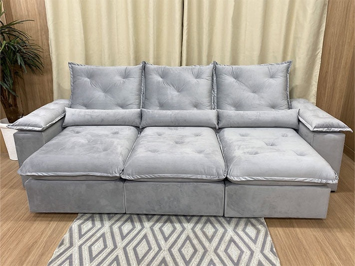 Sofá Retrátil Reclinável 2,70 m Cinza claro 501 Zuqui plus - Móveis furniture