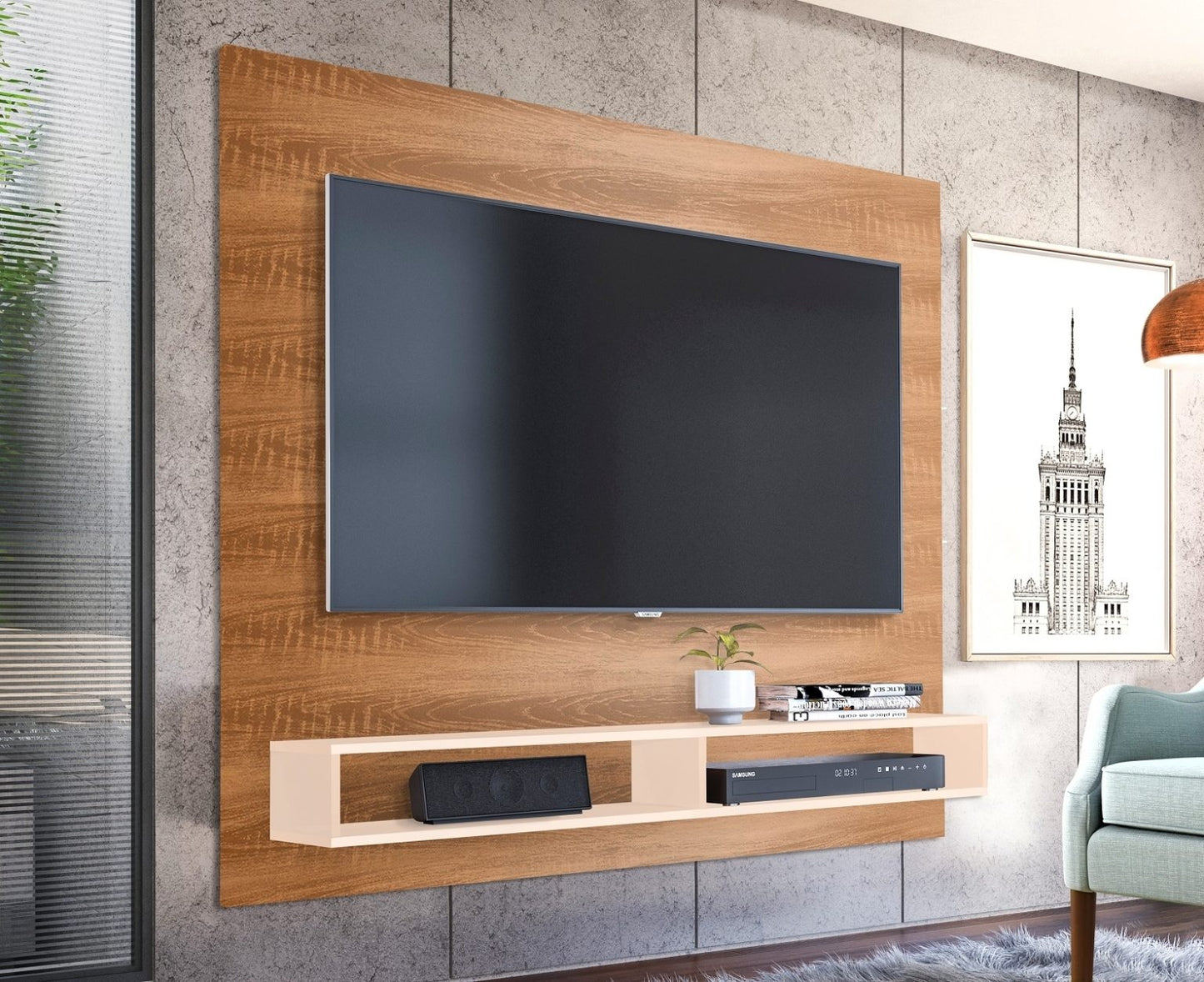 Painel até 60″ RR 1491 Mel/Off White – RUD RACK - Móveis furniture