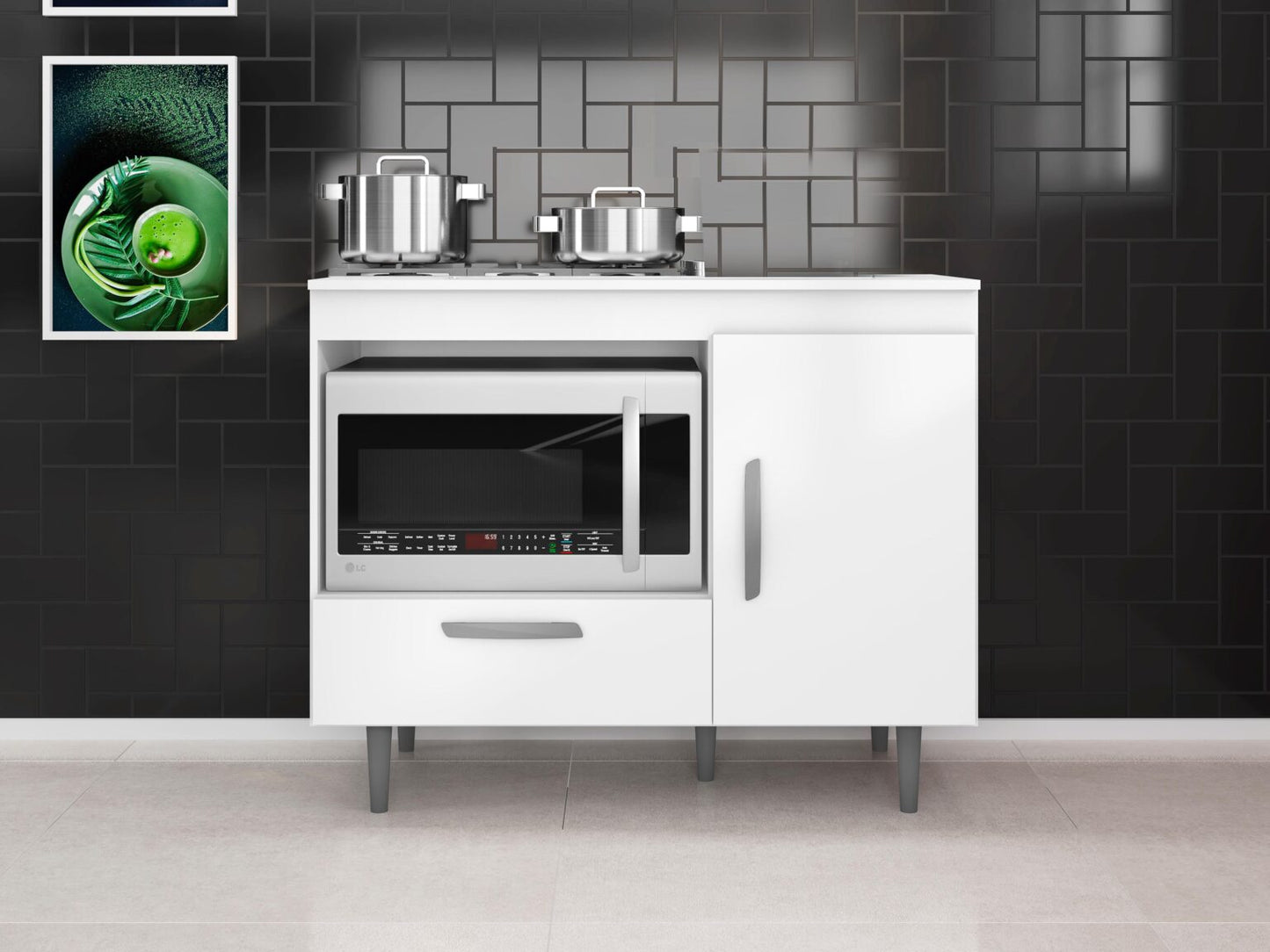 Balcão Alecrim para Cooktop 4 Bocas 1 Porta 1 Gaveta Polimam - Móveis furniture