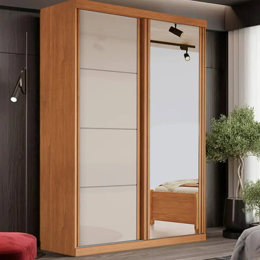 Guarda Roupa Buzios Bianchi Solteiro com Espelho 2 Portas 2 Gavetas CINAMOMO OFF WHITE