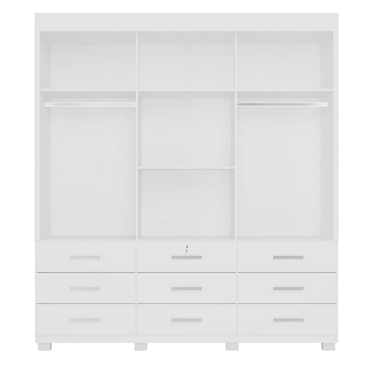 Guarda-Roupa Itapema  3 portas de correr com espelho 9 gavetas – Branco