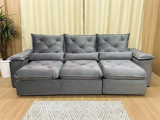 Sofá Retrátil Reclinável 2,70 m Cinza 502 Zuqui Plus - Móveis furniture