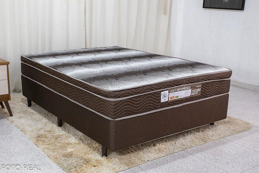 Box Casal Classic Sued Marrom Anjos + Colchão Casal Ortopédico Light 138x188x65 Ortobom - Móveis furniture