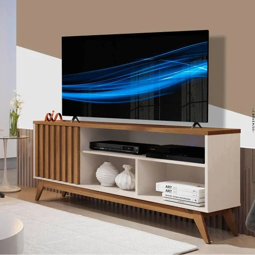 Rack Ripado para Tv 55 Polegadas Off White Freijo Malbec Germai Off White/Freijó