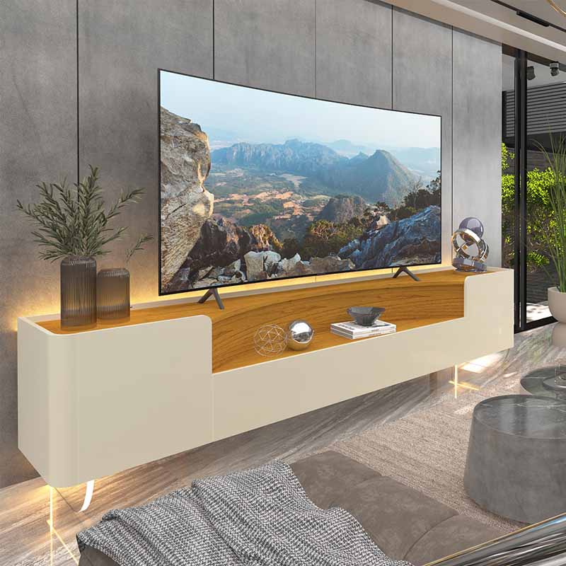 Rack Infinity 100% MDF Larg. 2.30m C/ Pés de Vidro Off/Naturale Gelius - Móveis furniture