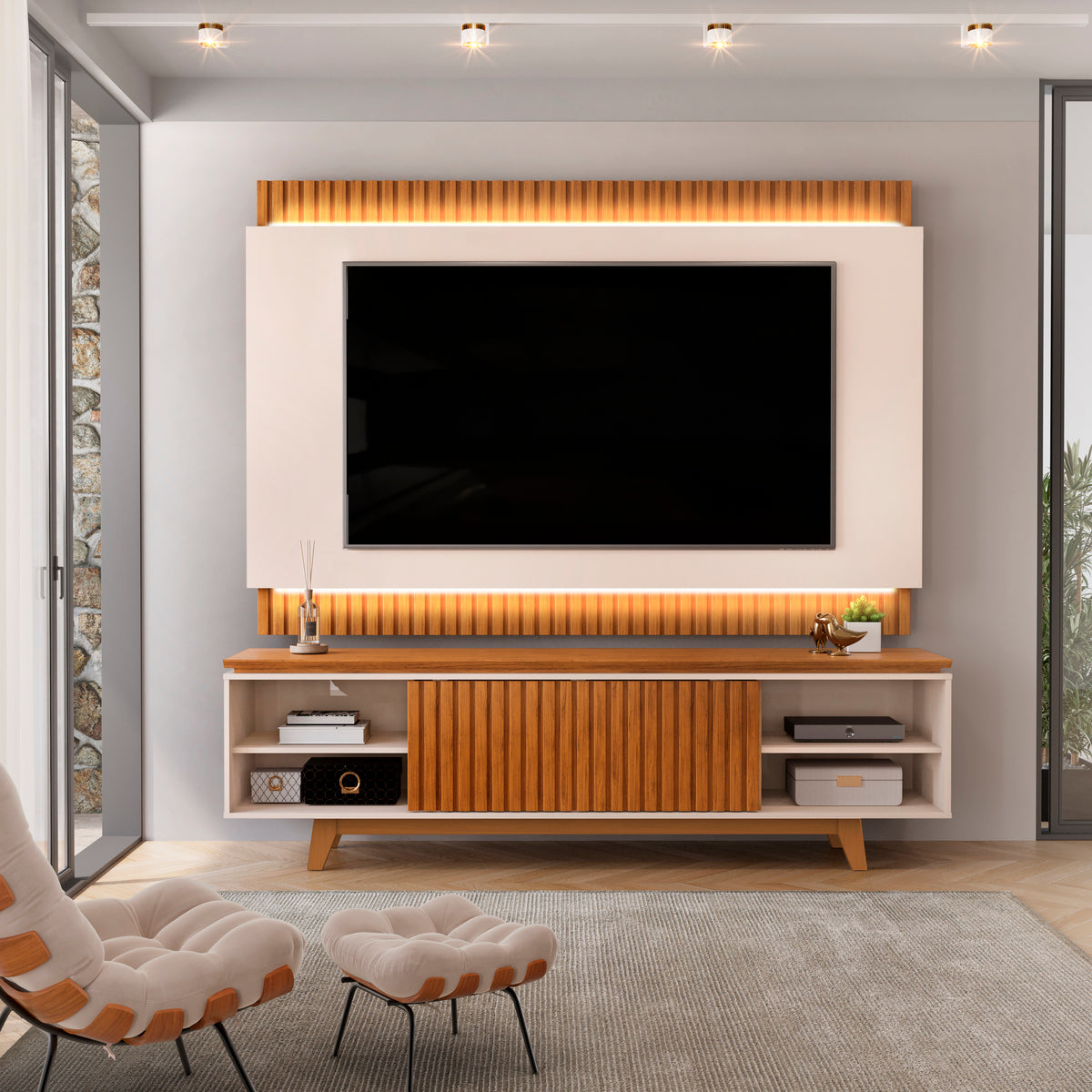 Bancada com Painel Loren Freijo.Off White DJ Moveis - Móveis furniture